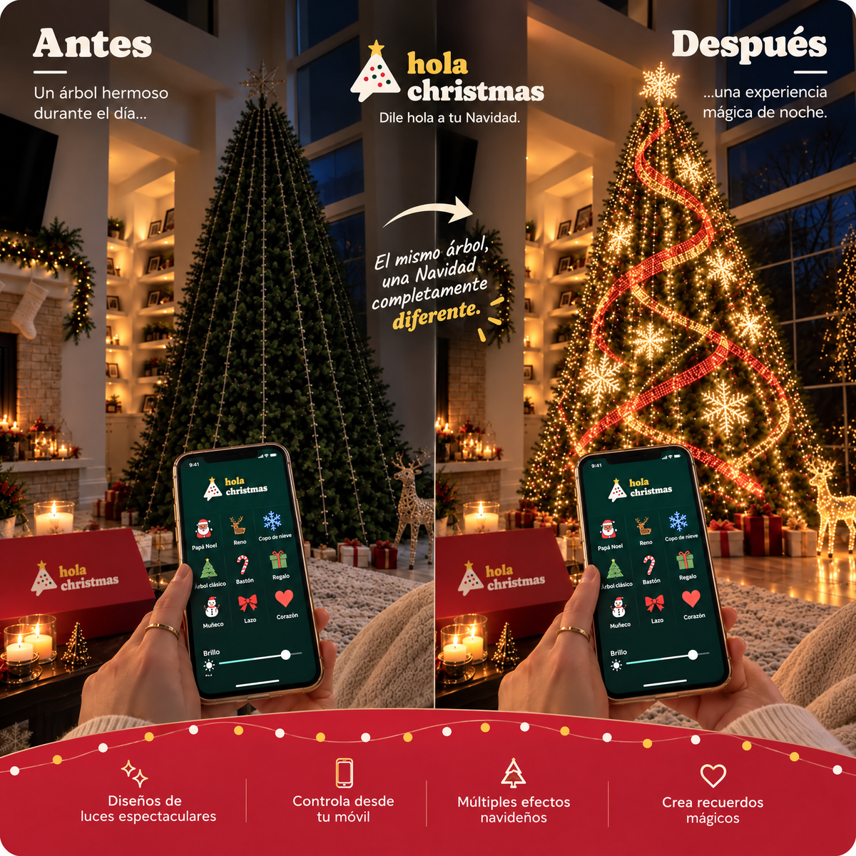 Cortina de luces para árbol de Navidad · 400 LED con app y mando