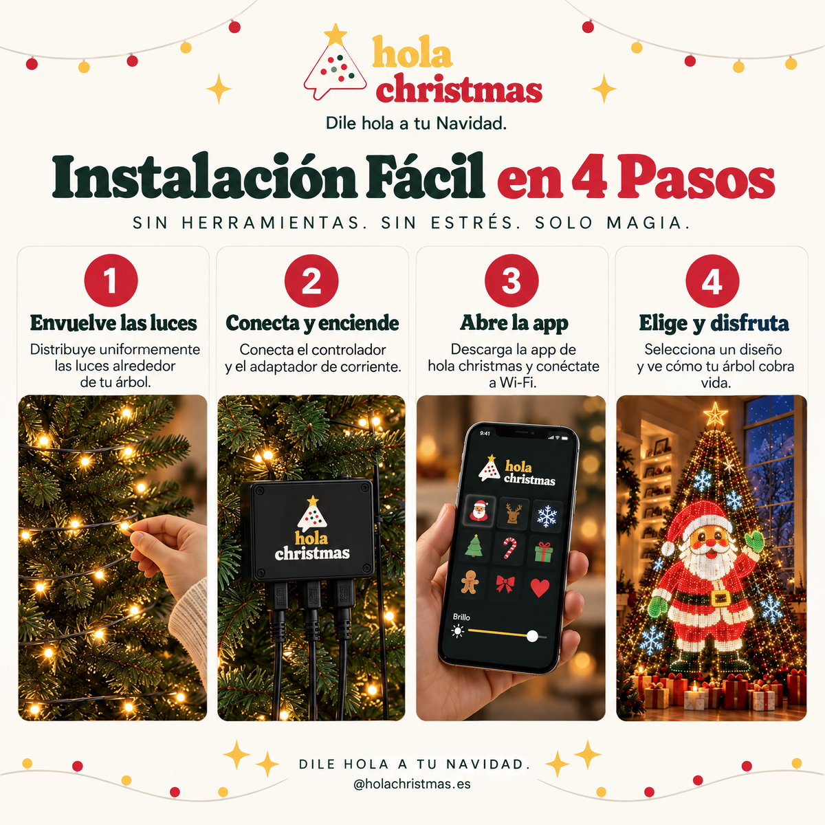 Cortina de luces para árbol de Navidad · 400 LED con app y mando