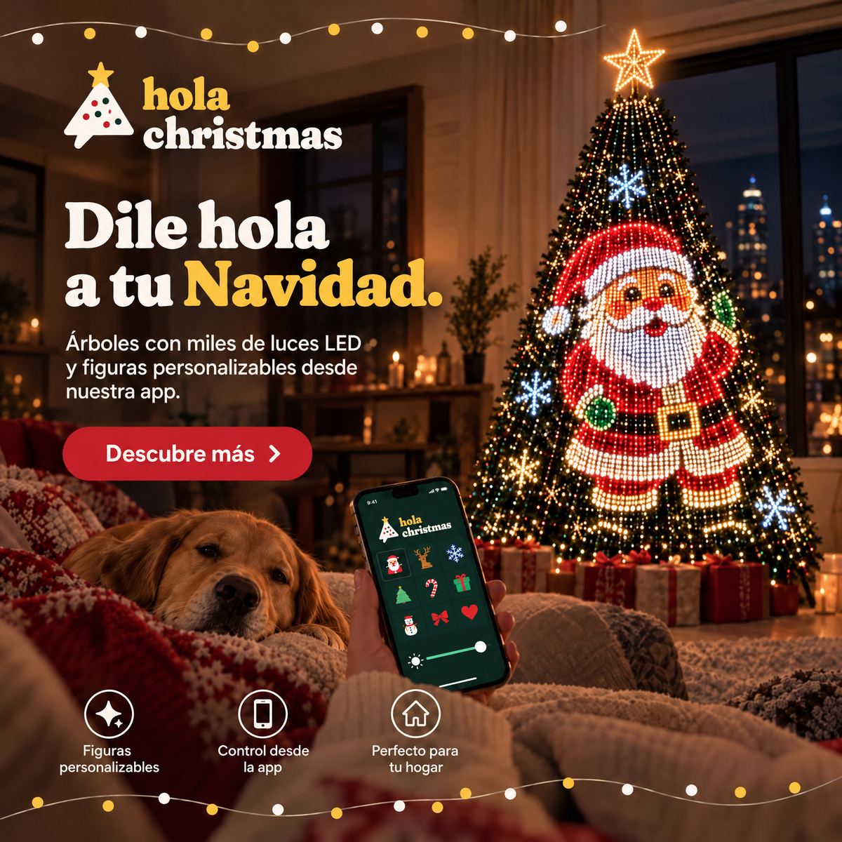 Cortina de luces para árbol de Navidad · 400 LED con app y mando
