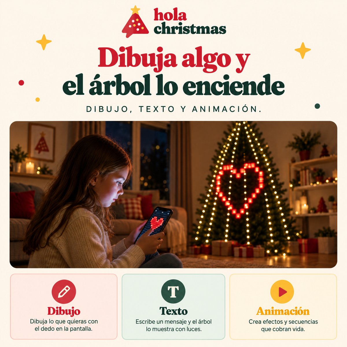 Cortina de luces para árbol de Navidad · 400 LED con app y mando