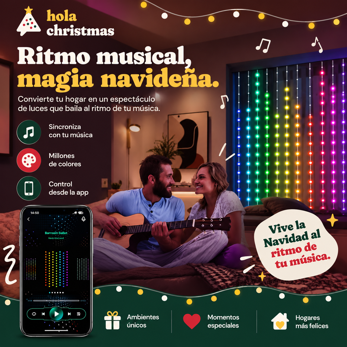 Cortina de luces LED inteligente · fachadas, balcones e interior