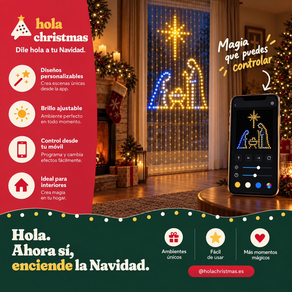 Cortina de luces LED inteligente · fachadas, balcones e interior