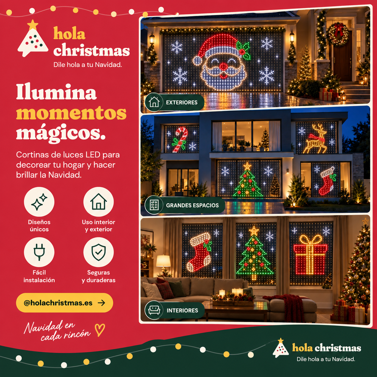 Cortina de luces LED inteligente · fachadas, balcones e interior
